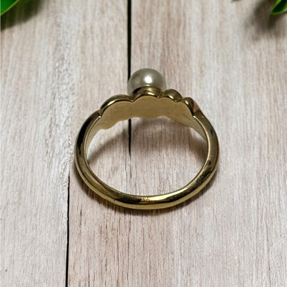 Vintage Sarah Coventry Faux Pearl & Crystal Ring Sz 7 - Picture 6 of 8